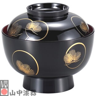 【山中漆器】4.5雑煮椀 光輪松 黒内朱