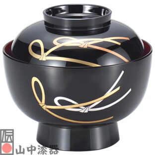 【山中漆器】4.5雑煮椀 結び 黒内赤