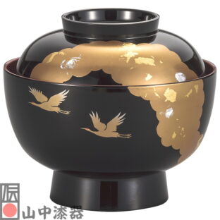 【山中漆器】雑煮椀 光輝 黒内朱