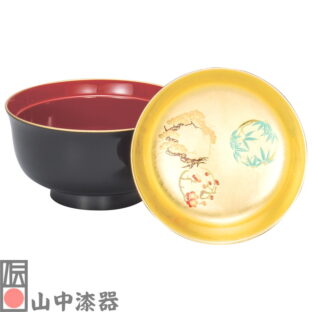【山中漆器】松竹梅 雑煮椀 黒